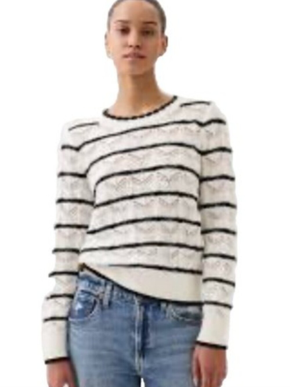 Gap White and Black Striped Crochet Sweater